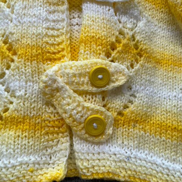 Girls Hand-Knit Cardigan Hoodie Sweater-Gradient Molttled Yellow Size 18-24 MO - Picture 9 of 9
